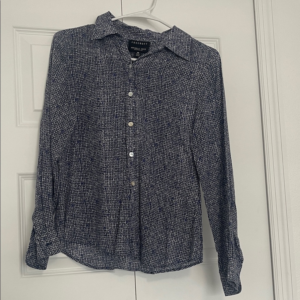 Blue and White Button-Up Shirt